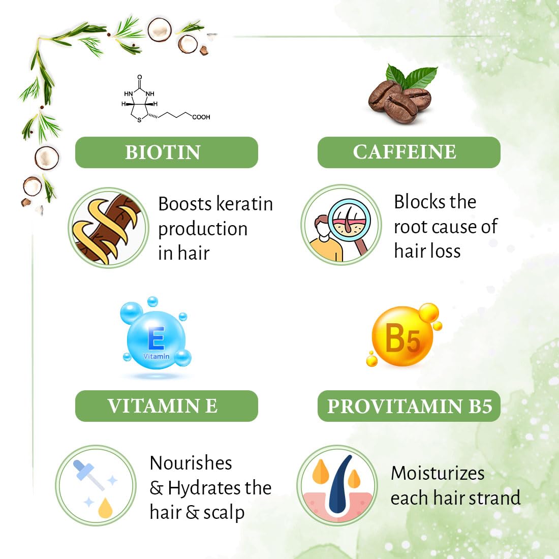 KEYA SETH AROMATHERAPY Rosemary Tea Tree Coconut Hair Growth Serum, Biotin Caffeine Vitamin E B5, Blocks DHT, Hair fall Control, Dandruff Soothing 30ml