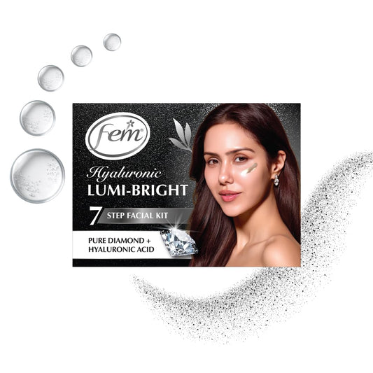 Dabur Fem Hyaluronic Lumi-Bright Facial Kit with Pure Diamond & Hyaluronic Acid – 35ml | Instantly Brightens & Hydrates | Reduces Dullness & Dark Spots | Gives Luminous, Smooth & Youthful Skin