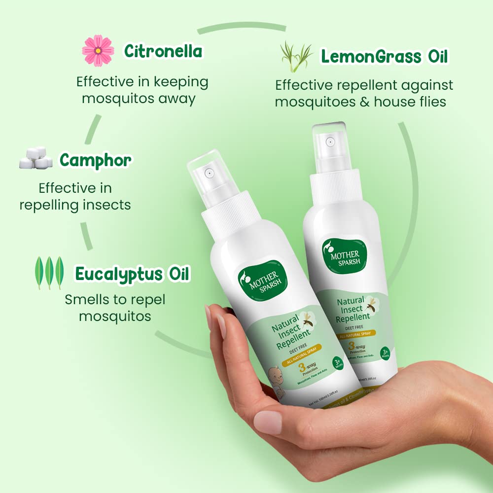 Mother Sparsh Natural Baby Liquid Cleanser (Powered by Plants) Cleanser, Refill Pack (500ml) & Mother Sparsh Natural Insect Repellent Spray For Babies- 100ml