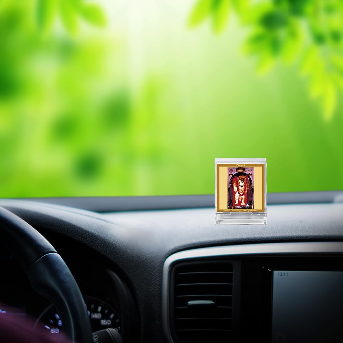 DIVINITI Mehandipur Balaji Photo Frame for Car Dashboard, Car Idol, Table Decor|ACF 3A Acrylic Car Frame with 24K Gold Plated Foil|Religious Frame for Pooja, Prayer and Gift (5.8X4.8 CM)