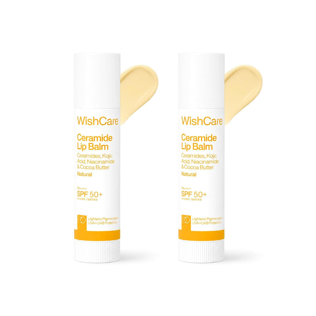 WishCare Ceramide Lip Balm with SPF 50 PA+++ | Brightening Lip Balm for Dark Lips | Kojic Acid & Niacinamide | For Women | Natural & Untinted | 5g (Pack of 2)