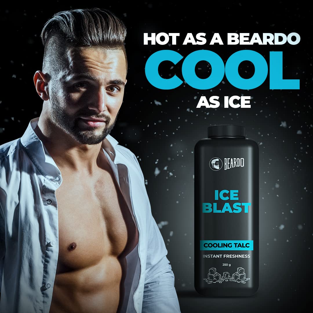 Beardo Ice Blast Talc powder for men | INSTANT ICY COOLING Talcum Powder Men | Combat heat with Menthol 250g