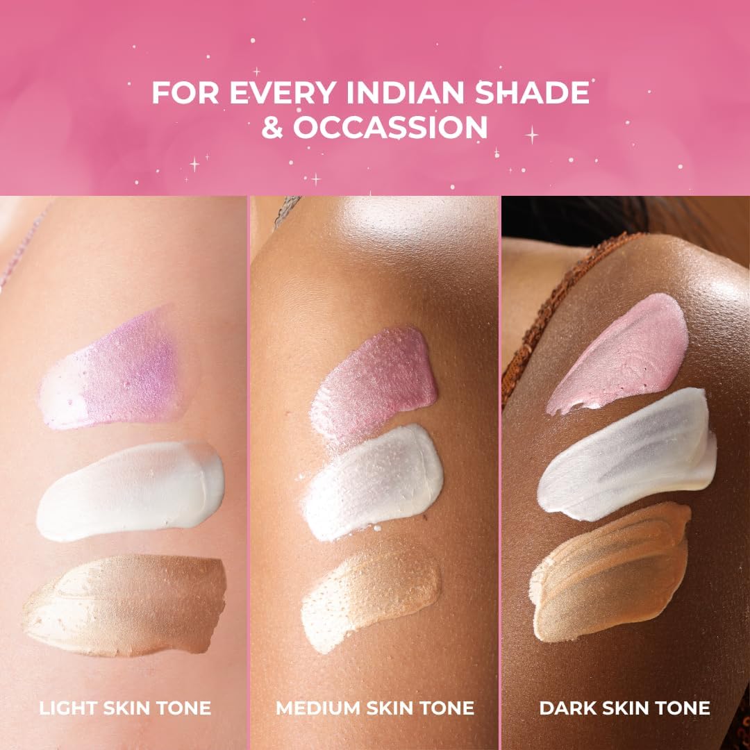 Suroskie Glow Drip 50ml Pink Luxe Body Highlighter with Brush | Shimmer Oil for Radiant & Luminous Skin | Non-Greasy & Quick Absorbing | with Superfood Oils & Pink Mica | Body Shimmer for Women