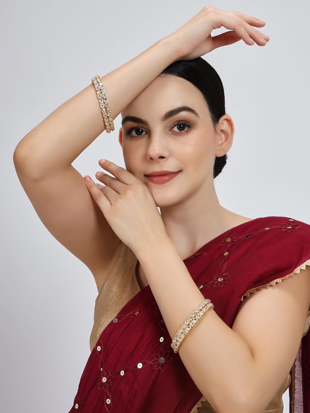 NMII Gold Plated Metal Zircon Diamond & Kundan Stone Bangles For Women & Girls | Traditional Girl's Bangles Bracelet | Premium Women's Bangles Fashion Jewellery | Wedding, Party, Festive- Set of 4