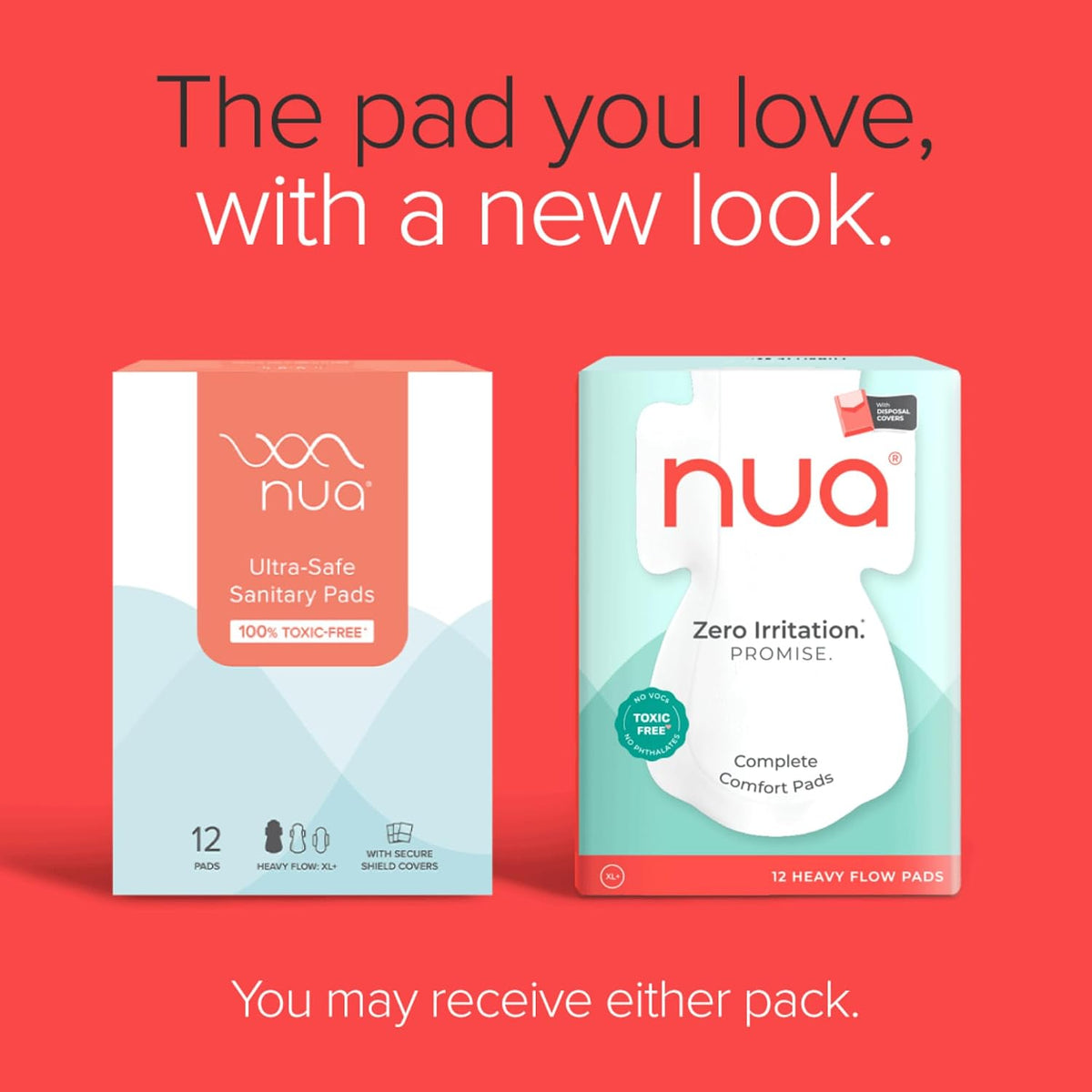 Nua Complete Comfort Sanitary Pads - Designed for Sensitive Skin | Pack of 12 pads for Heavy flow, with Disposal covers | Zero Irritation | Comfortable All-Day Protection | Ultra-Thin | Super Absorbent | No rashes | 50% Wider Back | 100% Toxic-Free, Dermatologically Tested