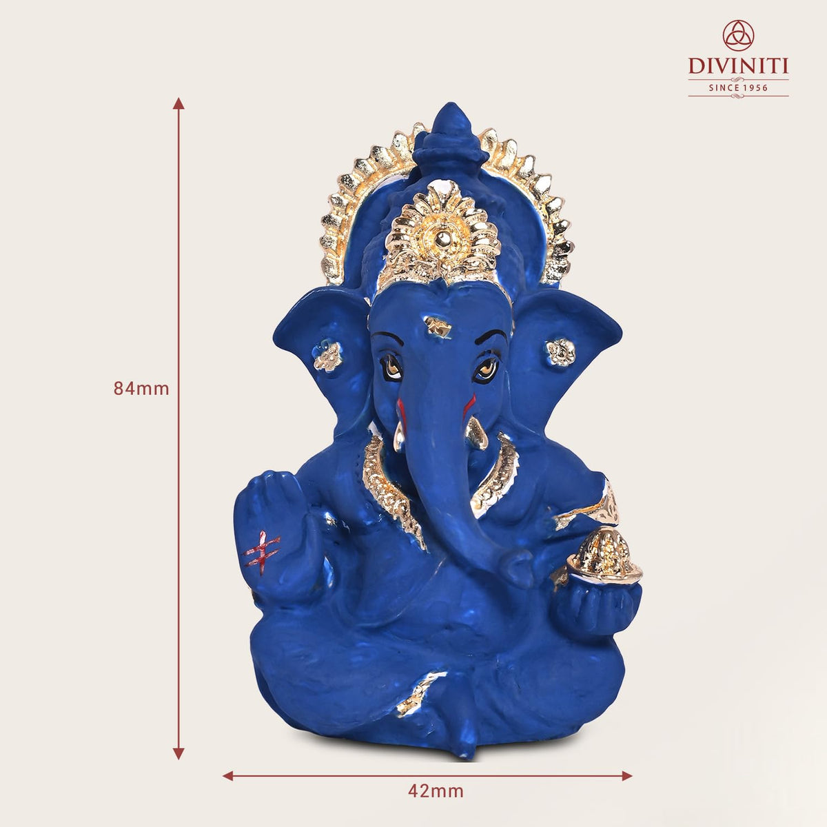 DIVINITI Gold Plated Ganesh Idol for Office Desk Puja Room Figurine Small Ganesha Murti Ganpati Idol for Home Decor Puja Lord Ganesh Statue Gift 3.5 Inches (8.89 x 5.08 cm) (Blue), Resin, Religious