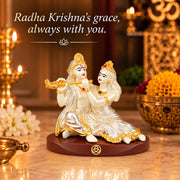 DIVINITI Premium Radha Krishna Idol with Silver-Tone Finish & Gold Accents | Decorative Radha Krishna Showpiece with Base & Premium Gift Box | Home, Office, Mandir & Gifting | 6 x 9 cm