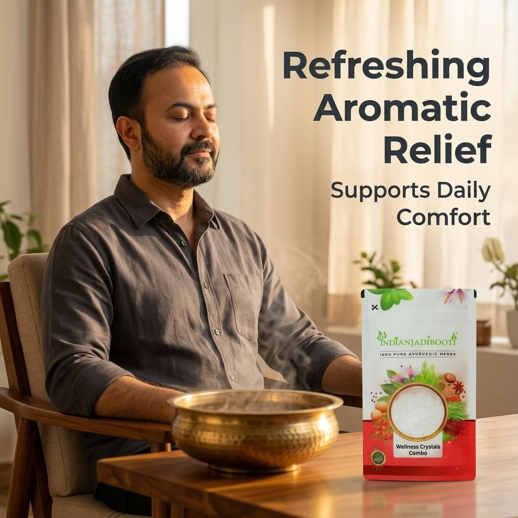 IndianJadiBooti Pure Wellness Crystals Combo | Bhimseni Camphor, Sat Ajwain & Sat Pudina | Traditional Ayurvedic Blend for Aromatic Relief & Cooling Comfort | Raw Jadi Booti | FSSAI Licensed