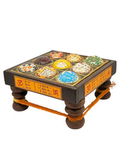 RUDRADIVINE Navgrah Chowki Wooden Base with 3D Glass Yantra – 9 Planet Shanti & Vastu