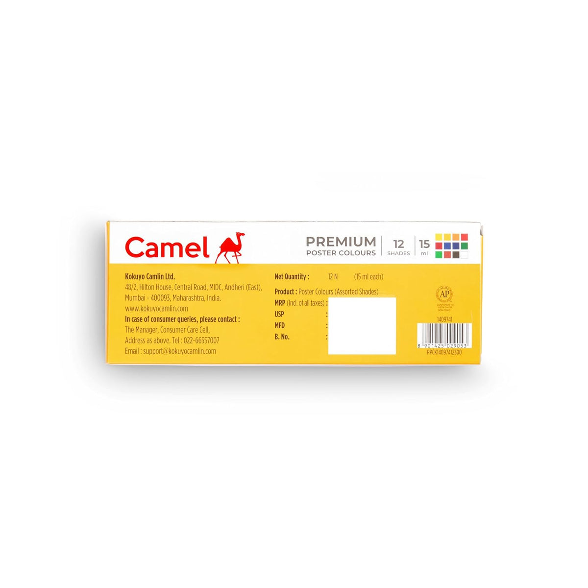 Camel Premium Poster Color - 15ml Each, 12 Shades