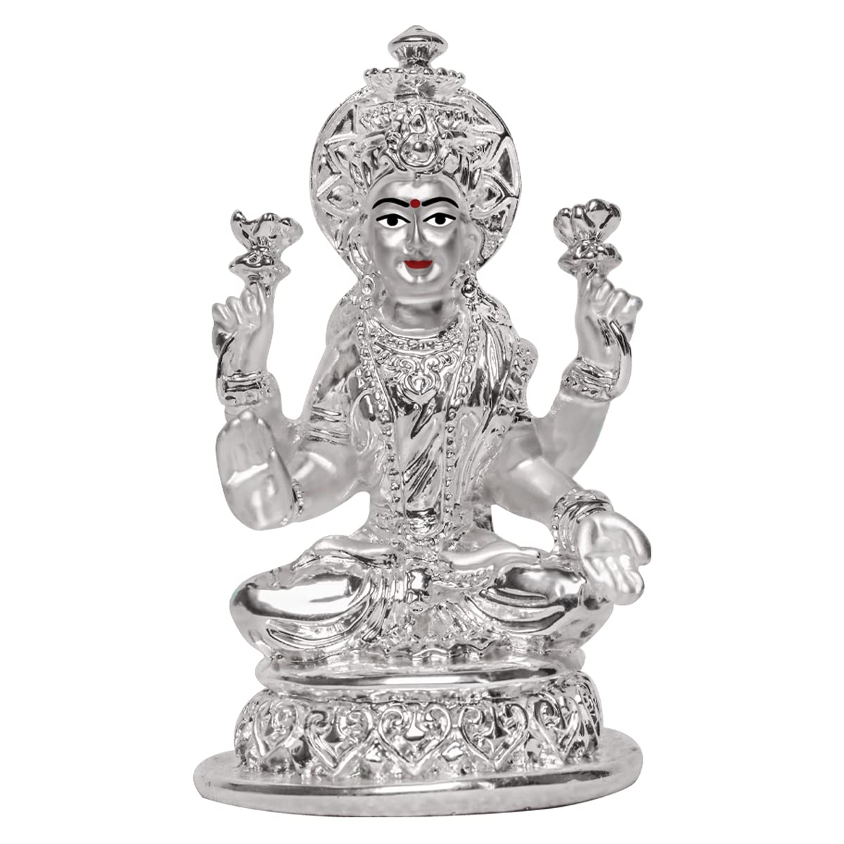 DIVINITI Lakshmi Idol for Home Decor 999 Silver Plated Sculpture of Maa Lakshmi Figurine Idol for Home, Office, Temple and Table Decoration Religious Idol for Pooja, Gift (5.7 CM X 6 CM)