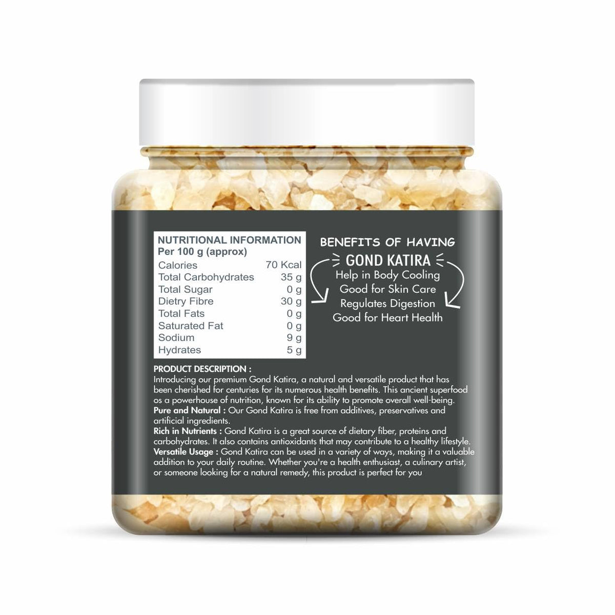 NatureVit Pure Gond Katira 250g (Edible Almond Gum) | High Cooling Properties | Natural Tragacanth Gum Superfood | Calcium · Magnesium · Protein