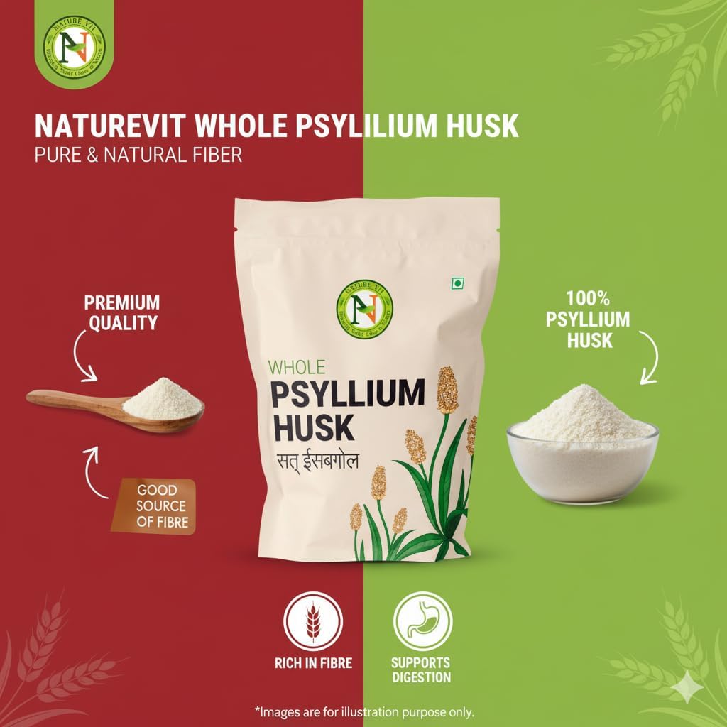 NatureVit Psyllium Whole Husk, 100g [Sat Isabgol] [Fiber Supplement, Perfect for Keto Bread and Gluten Free Baking]