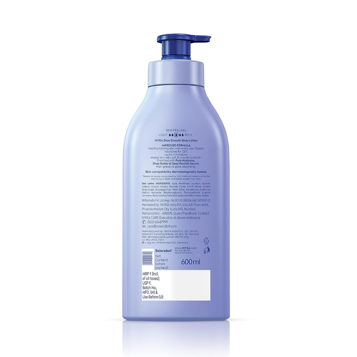 NIVEA Shea Smooth Body Lotion | Hyaluronic Acid & Shea Butter & Deep Nourish Serum Moisturizer | Lightweight Non-Greasy Body Cream | Body Moisturiser for 72H Hydration for Dry Skin | - 600ml