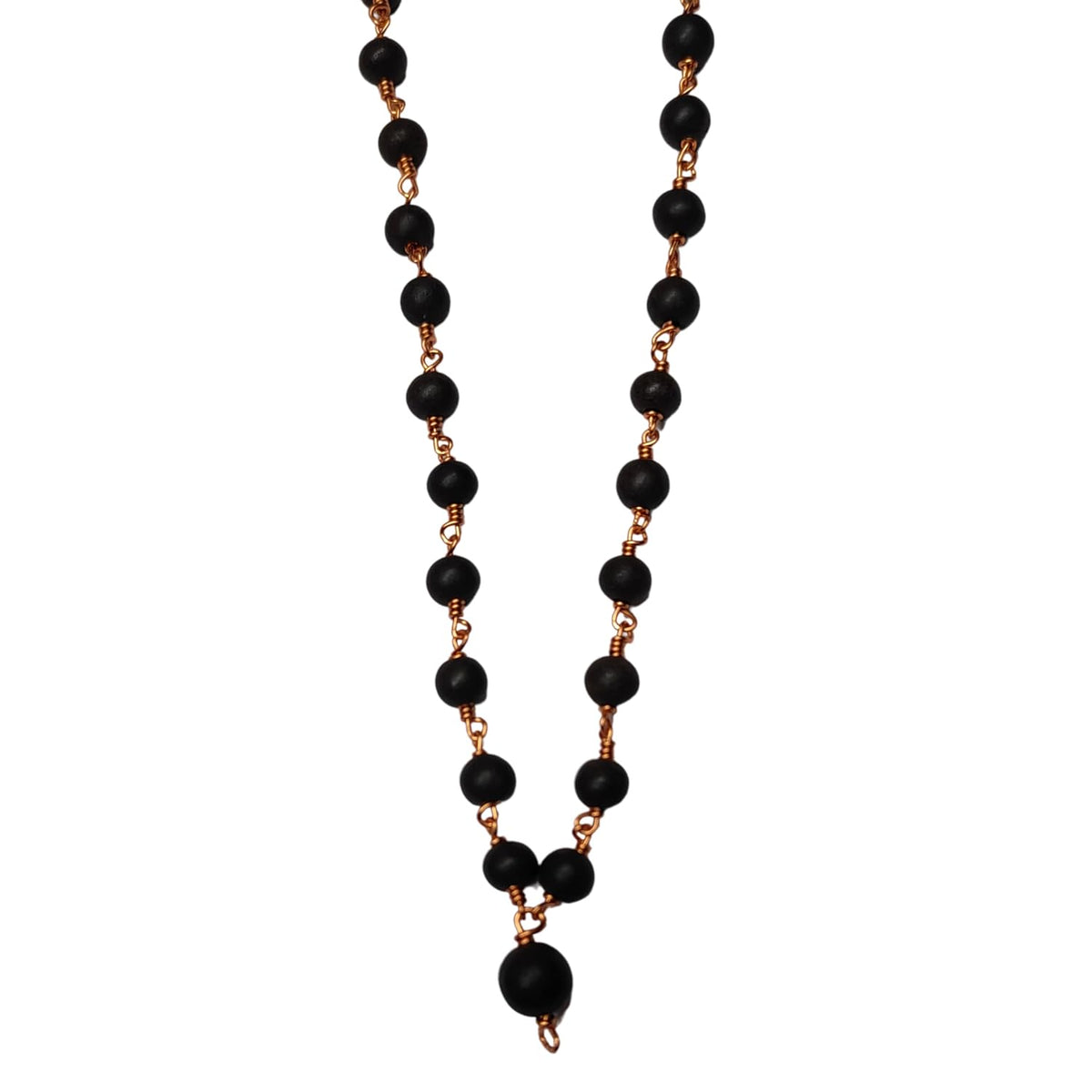 Aalayam Selveer Karungali Malai Copper Original 6mm, Natural Black Ebony Wood, 6mm Bead Size, 54 Beads, Black Color, 1 No