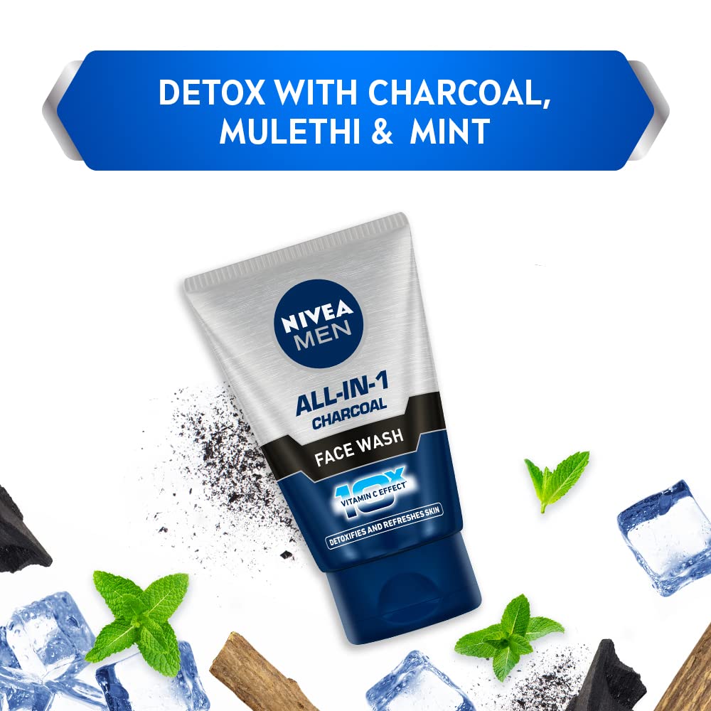 NIVEA Body Lotion for Very Dry Skin, 600 ml & NIVEA Men Face Wash, All in 1 Charcoal, to Detoxify & Refresh Skin with 10x Vitamin C Effect, for All Skin Types, 100 g