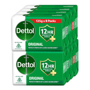 Dettol Original Bathing Soap Bar with 12hr Germ protection (1000gm) | Kills 99.99% Germs, 125g (Pack of 8)