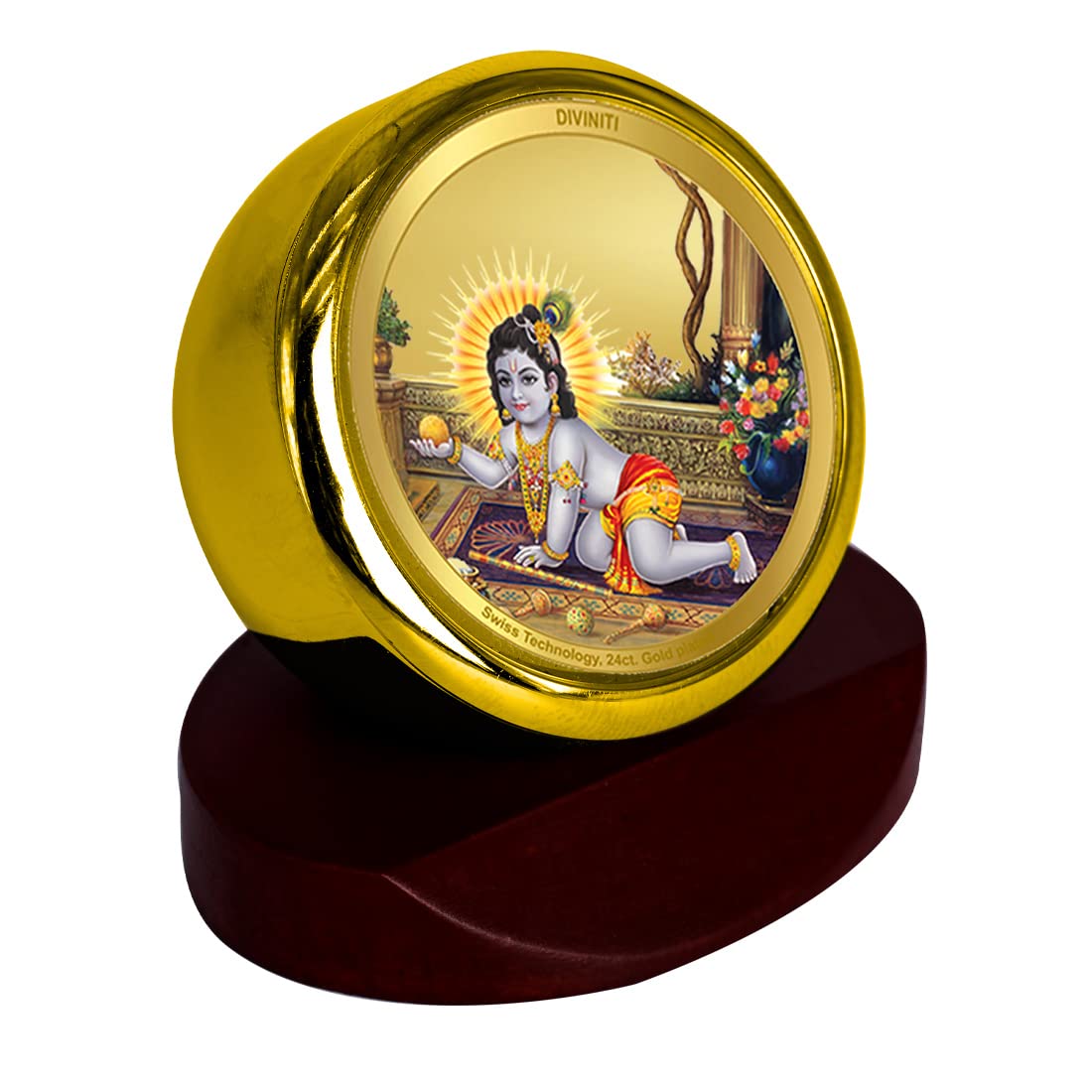 DIVINITI Laddu Gopal Photo Frame for Car Dashboard, Car Idol, Table Decor|MCF 1C Gold Frame with 24K Gold Plated Foil|Religious Frame For Pooja, Prayer and Gift (5.5X5.0 CM)