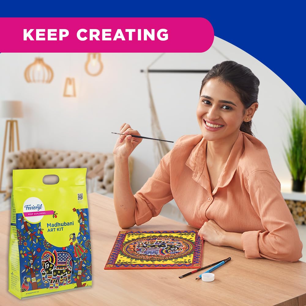 Fevicryl Madhubani Art kit I Learn Art of India with Complete DIY Painting Set with Pre-Printed Canvases, Acrylic Paints, Brushes & More | Perfect for Beginners & Artist | Ideal Gift for Rakhi
