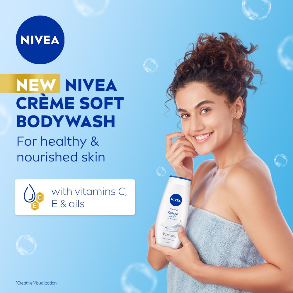 NIVEA Crème Soft 250ml Body Wash| Shower Gel with Natural Almond Oil|Clean, Healthy & Moisturized Skin|Microplastic Free