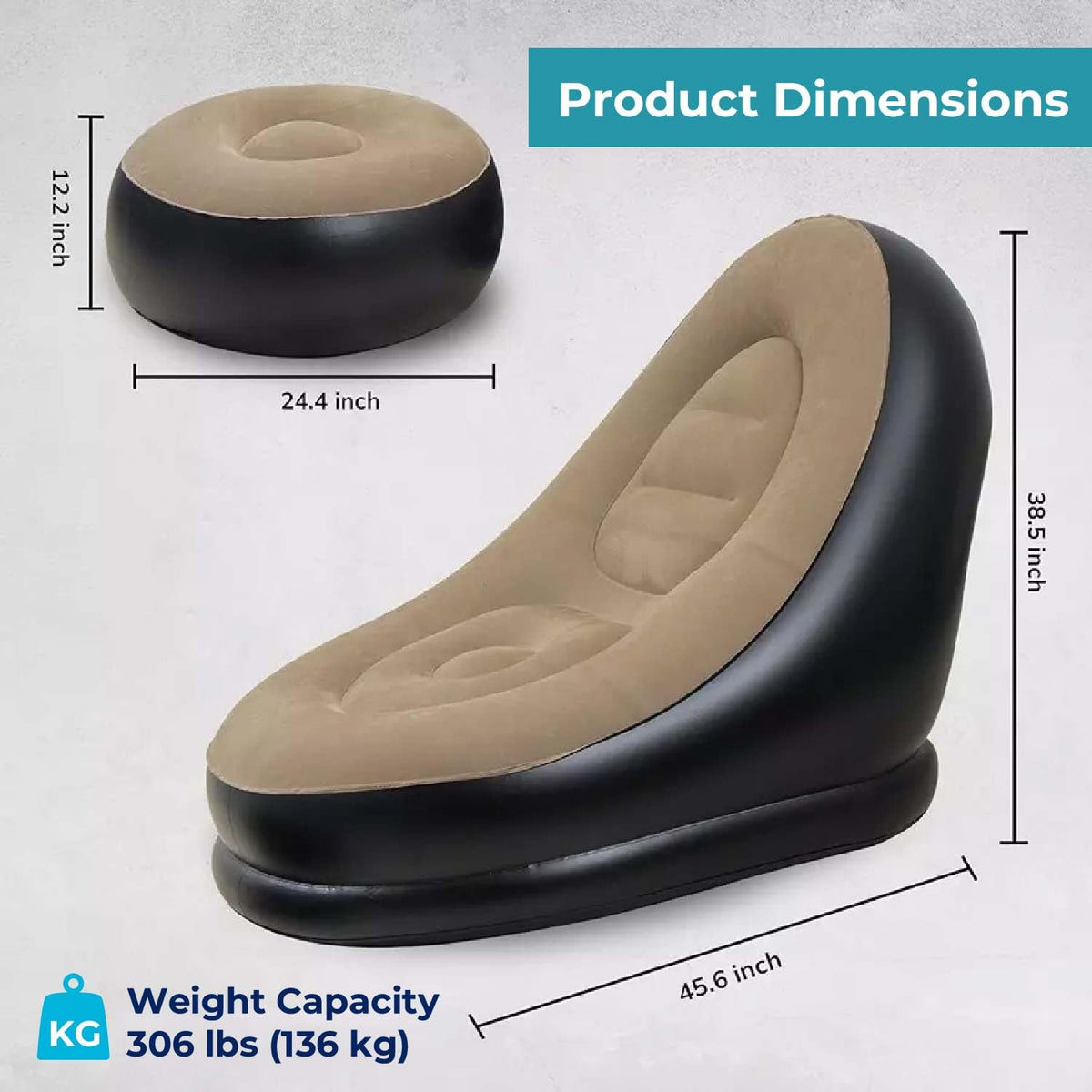 Toy Imagine Inflatable Lounge Chair with Air Pump & Matching Footrest