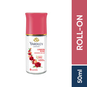 Yardley London London Rose Underarm Deodorant Roll On | With Licorirce Extract & Floral Extracts | Smooth & Eventoned Underarms | 72 H Long Lasting Floral Scent| 0% Alcohol & Dermat Approved | For Women | 50ml