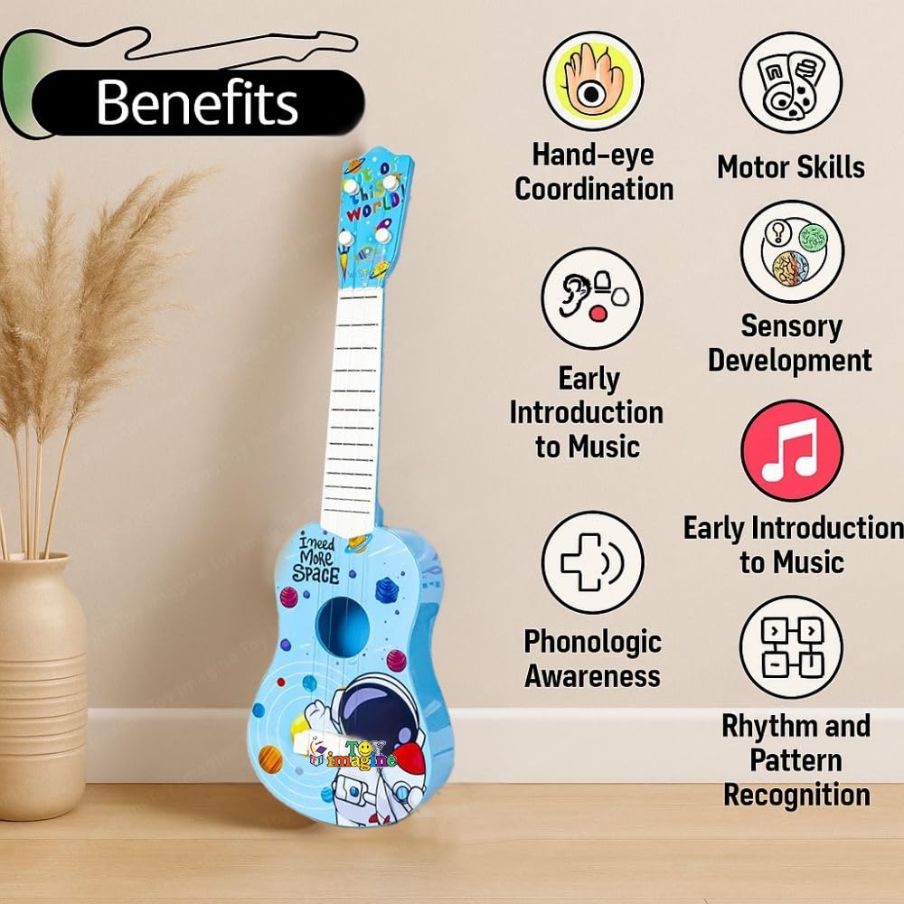 Toy Imagine™ Toy Guitar for Kids | 4 String Ukulele Guitar for Beginners | Musical Instrument Toy Gift for Boys Girls Age 3–10 |Toddlers & Children (21-Inch Space)