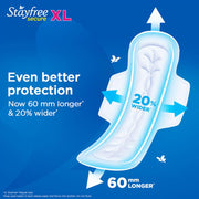 Stayfree Secure XL Sanitary Pads – 36 Pads (Pack of 2 × 18) | Cottony Soft Cover | Leak‑Lock Technology | Odour Control | Up to 12‑Hour Protection