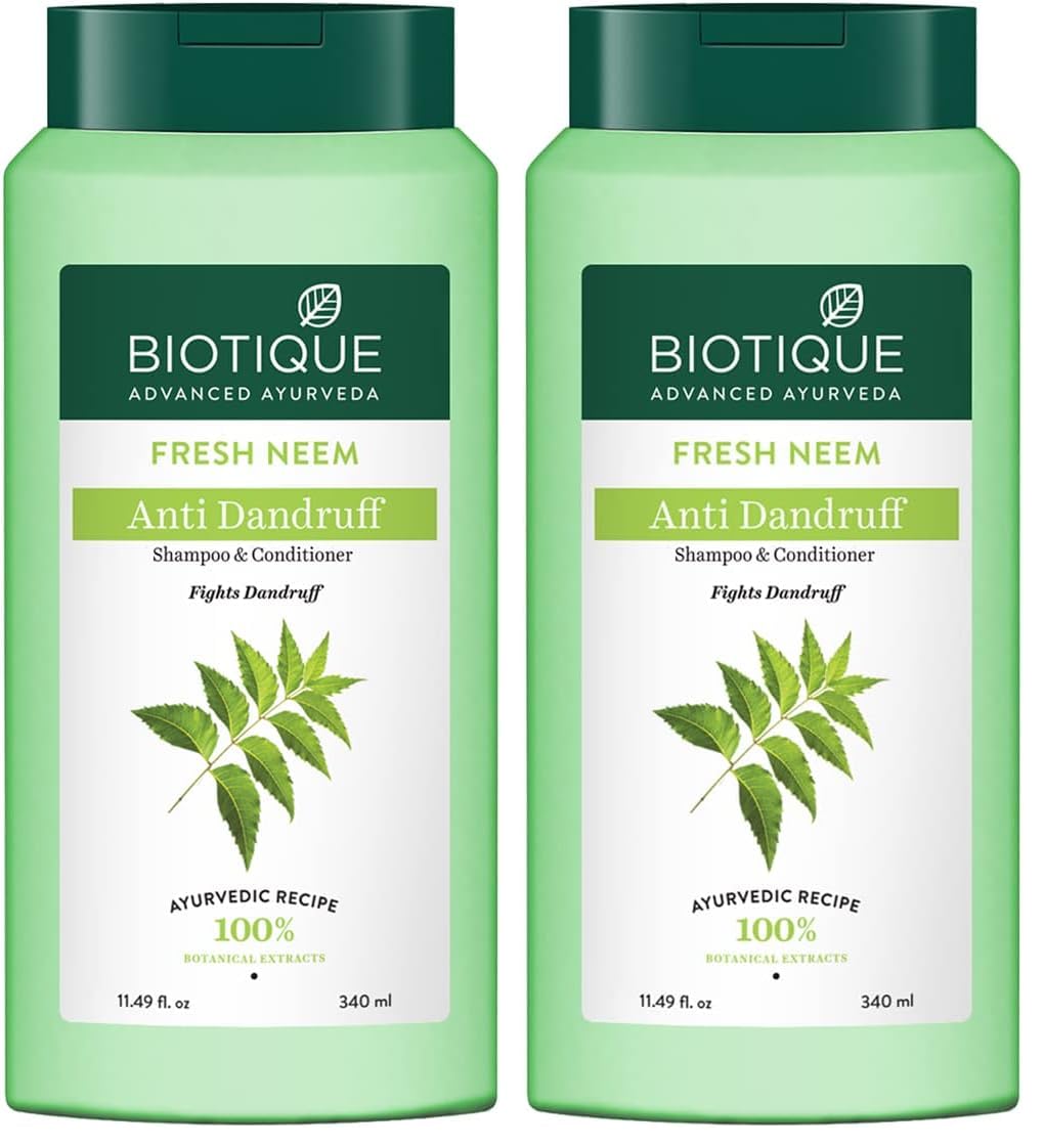 Biotique Fresh Neem Anti Dandruff Shampoo and Conditioner | Controls Dandruff | Eliminates Dryness, Flaking, and Itching | Hair Looks Fresh and Lustrous |Suitable for All Skin Types | 340ml
