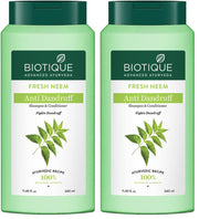 Biotique Fresh Neem Anti Dandruff Shampoo and Conditioner | Controls Dandruff | Eliminates Dryness, Flaking, and Itching | Hair Looks Fresh and Lustrous |Suitable for All Skin Types | 340ml