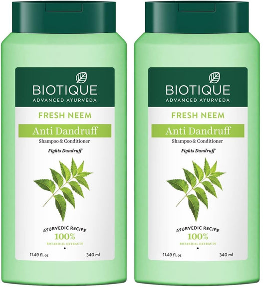 Biotique Fresh Neem Anti Dandruff Shampoo and Conditioner | Controls Dandruff | Eliminates Dryness, Flaking, and Itching | Hair Looks Fresh and Lustrous |Suitable for All Skin Types | 340ml