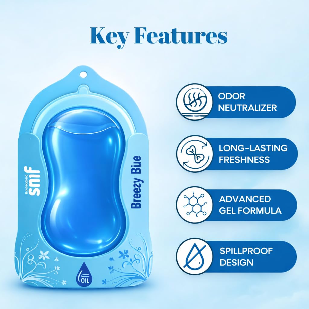 The Old Natural Snif Gel Hanging Car Air Freshener Pack of 3, Essential Oil Based Car Perfume, Long Lasting Car Fragrance Up to 30 Days, Odor Eliminator, Rose Aura, Breezy Blue & Citrus Fantasy