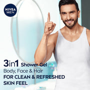 NIVEA Men Body Wash, Active Clean with Active Charcoal, Shower Gel for Body, Face & Hair, 250 ml