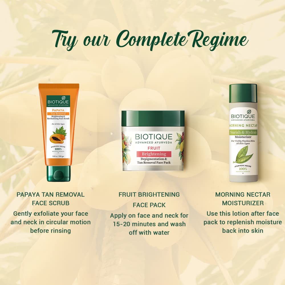 Biotique Papaya Tan Removal Brightening & Revitalizing Face Scrub | Gentle Exfoliation | Smooth and Clear Complexation | 100% Botanical Extracts| Suitable for All Skin Types | 100g (Pack of 4)