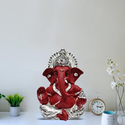 DIVINITI 999 Silver Plated Ganesh Idol for Office Desk Puja Room God Ganesha Idol for Home Decor Ganpati for Gift 3.5 inches (8.89 x 5.08 cm) (Mukut Silver red), Religious