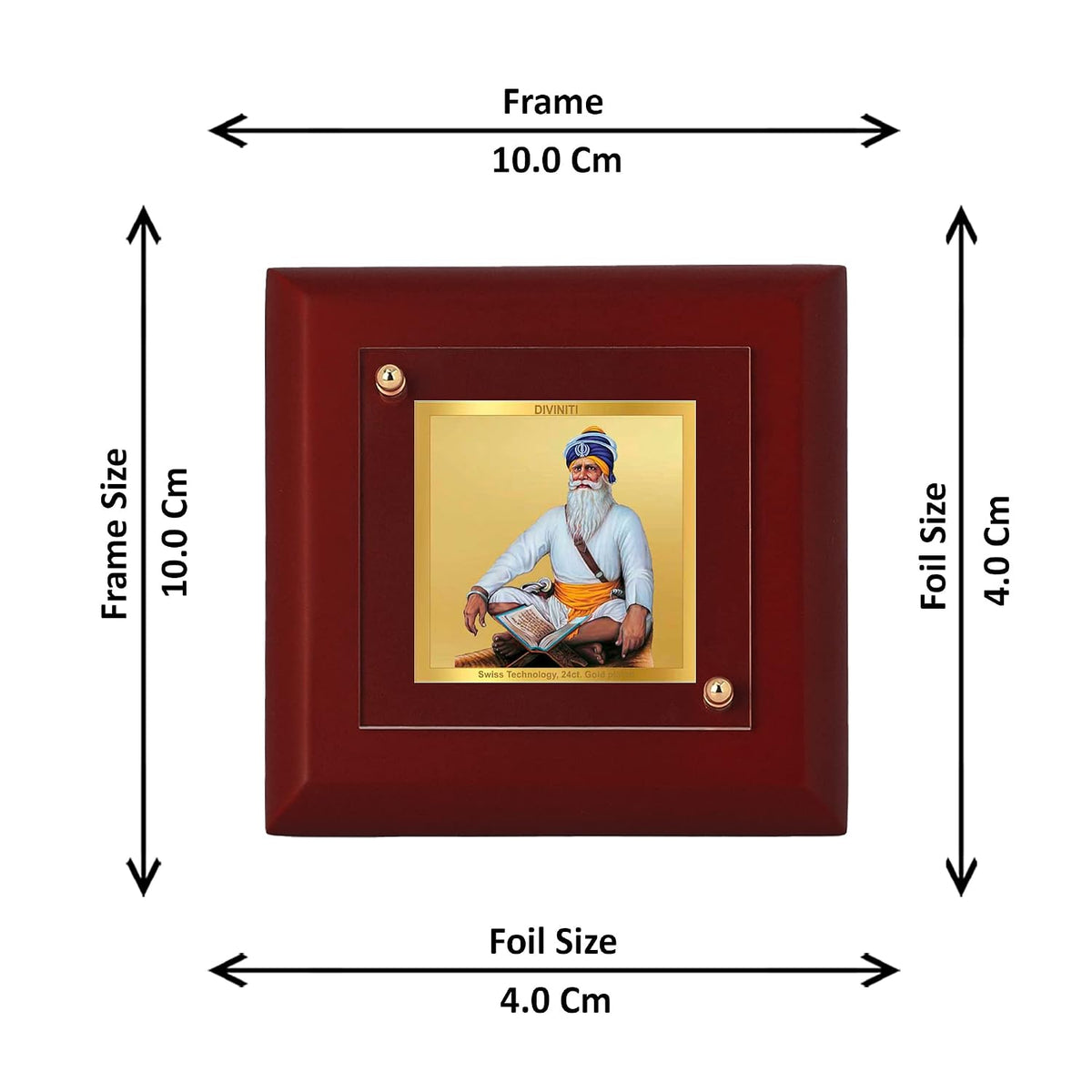 DIVINITI Baba Deep Singh Ji 24K Gold Plated MDF Photo Frame|Premium Religious Table Top Frame for Home, Office & Prayer Room|Luxury Spiritual Gift Item for Housewarming, Festive Gifting|10 x 10 CM