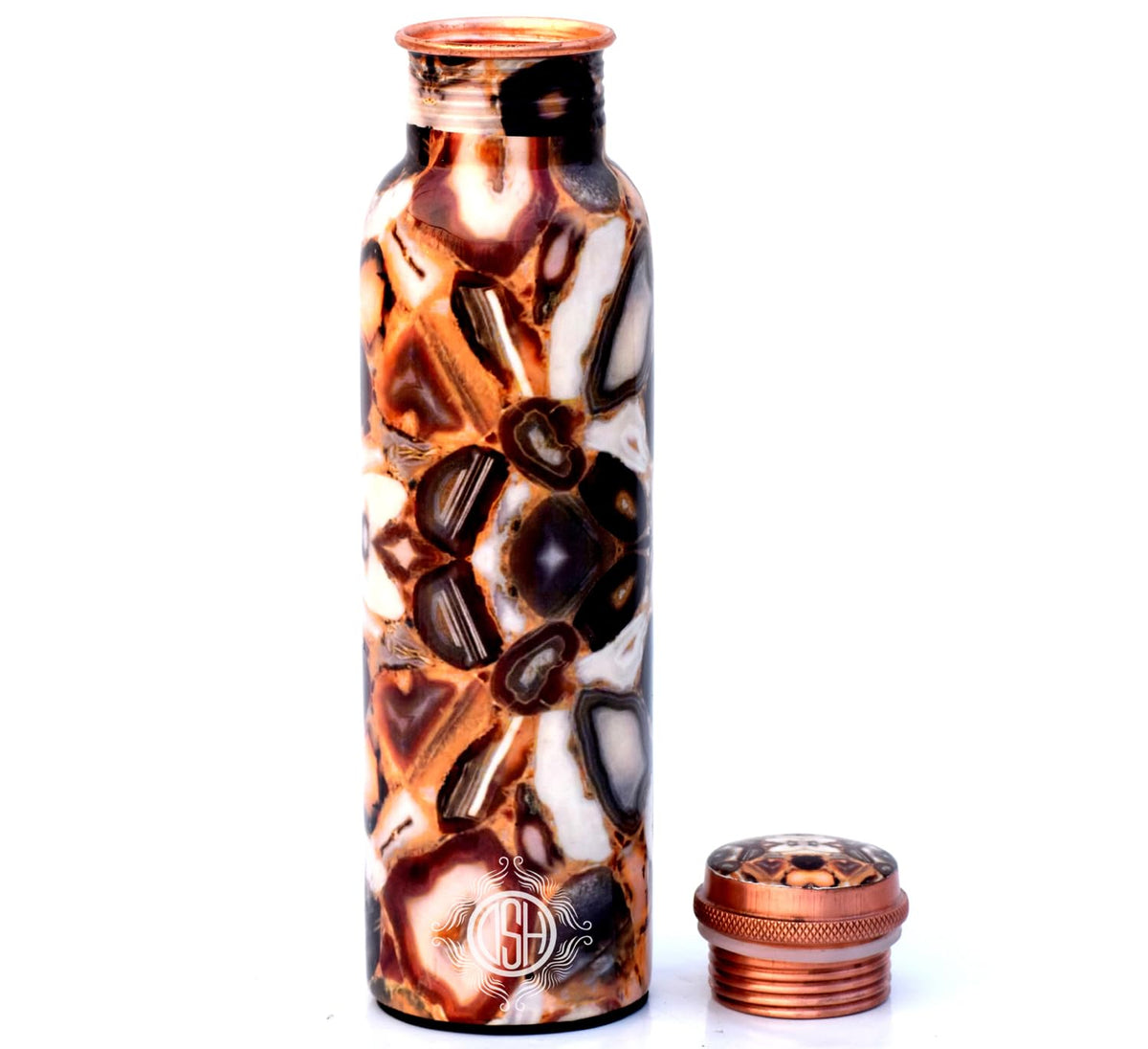 DSH Copper Bottles for 1 Litre Printed with Modern Art, Travelling Purpose Bottles, Yoga Ayurveda Healing, 1000 ML (Design SM13)