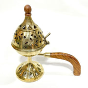 DSH Brass Loban Burner With Handle, Dhoop Dhuni Burner Sambrani Dhoop, Resin & Home Office Temple Prayer Butler (No. 4), Gold, Standard (Lbn-04), Round
