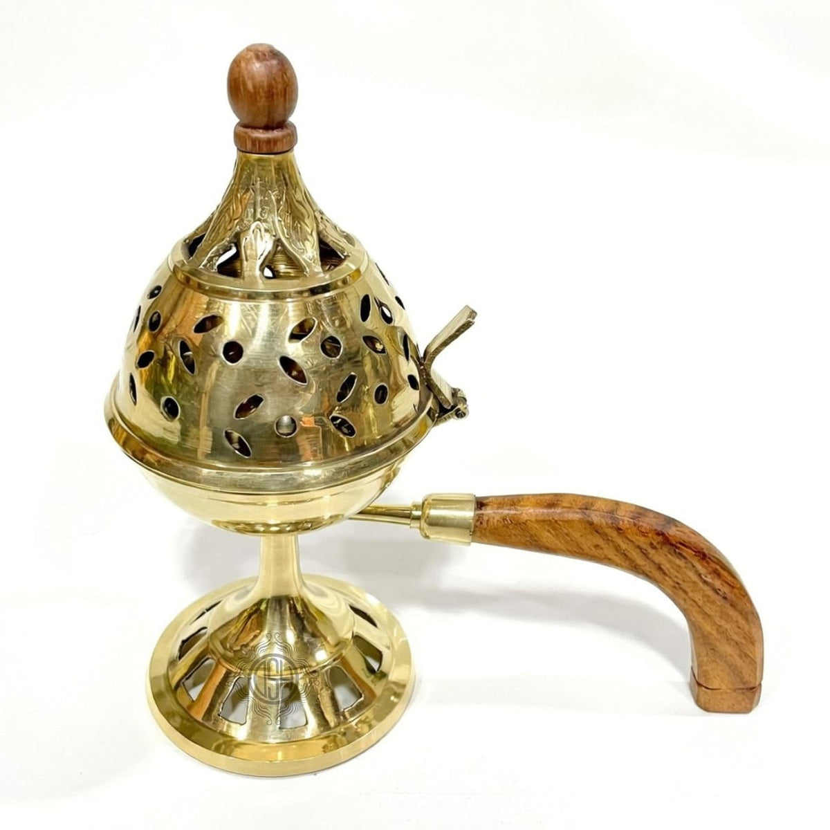 DSH Brass Loban Burner With Handle, Dhoop Dhuni Burner Sambrani Dhoop, Resin & Home Office Temple Prayer Butler (No. 4), Gold, Standard (Lbn-04), Round