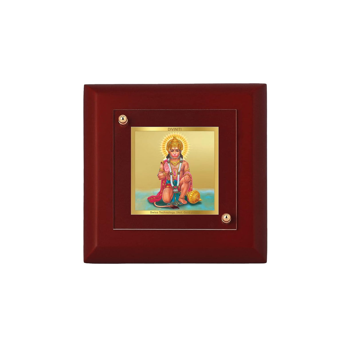 DIVINITI Lord Hanuman 24K Gold Plated MDF Photo Frame|Premium Religious Table Top Frame for Home, Office & Prayer Room|Luxury Spiritual Gift Item for Housewarming, Festive Gifting|10 x 10 CM