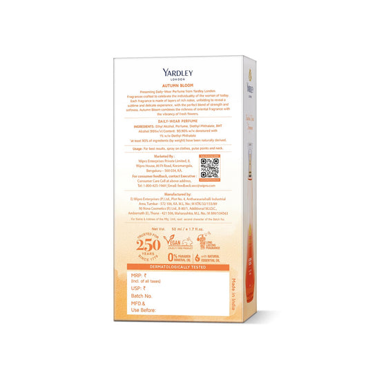 Yardley London Autumn Bloom Perfume| Floral Fruity Scent| 90% Naturally Derived| Plumeria & Orange Peony Perfume For Women| 50Ml - Spray