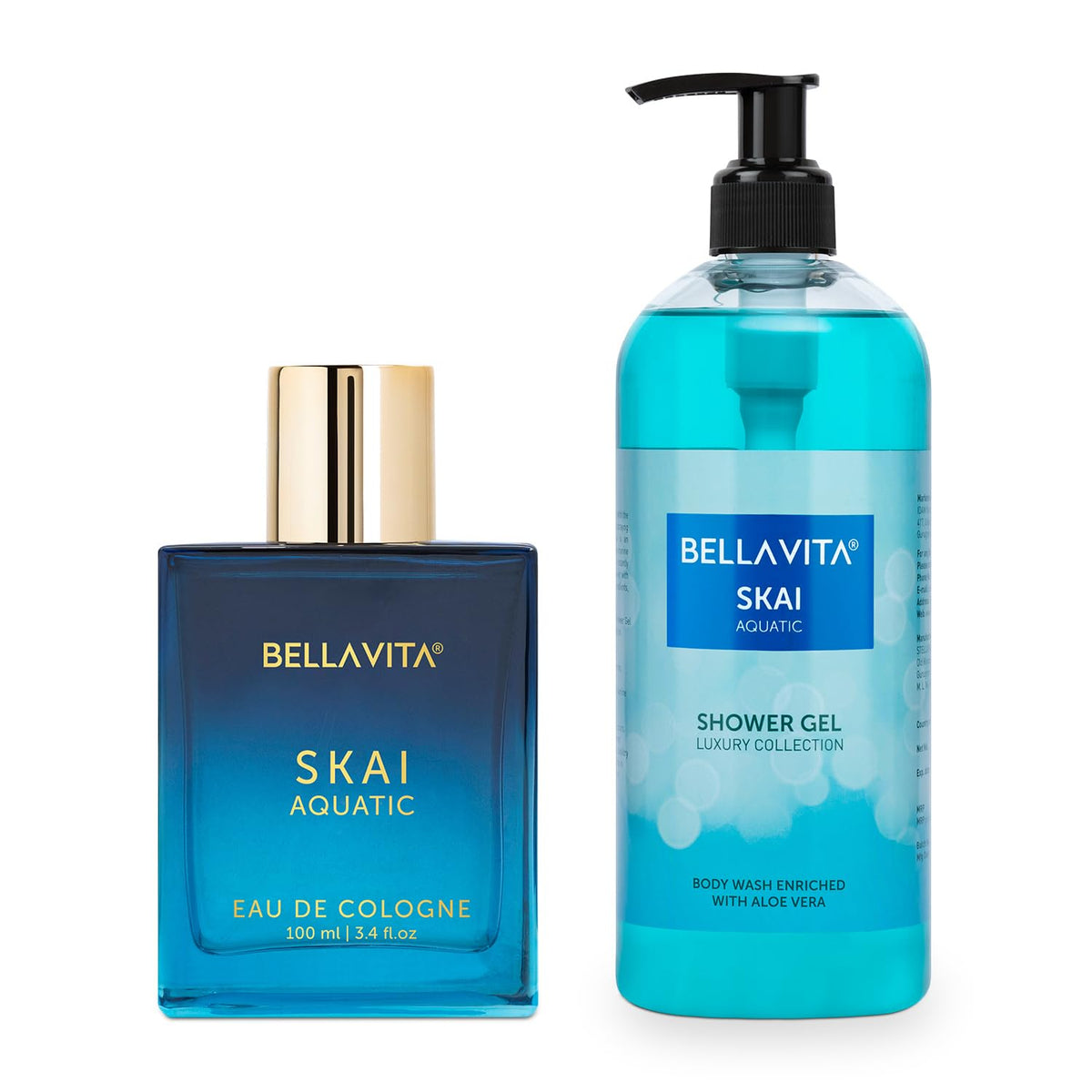 Bella Vita Luxury Skai Aquatic | Long Lasting EDC 100ml Perfume & Shower Gel 500ml for Unisex | Fresh, Hydrating, Softer Skin and Deep Cleansing