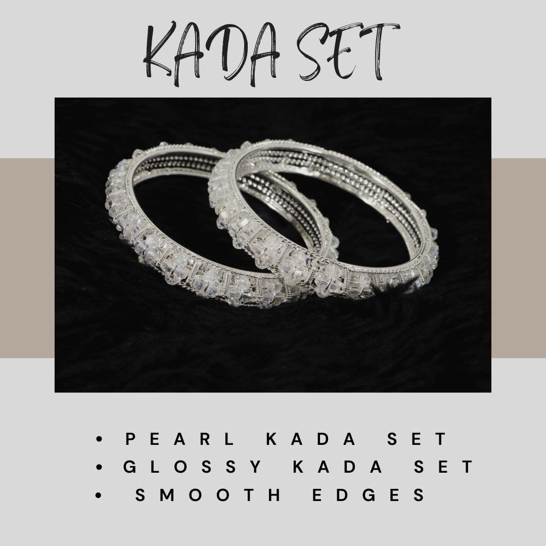 NMII Gold Plated Pearls Kada Bangles Set For Women & Girls | Traditional Designer Bangles | Wedding, Party, Function, Festival, Occasion Fashion Jewellery | Women's Bangles- Set of 2
