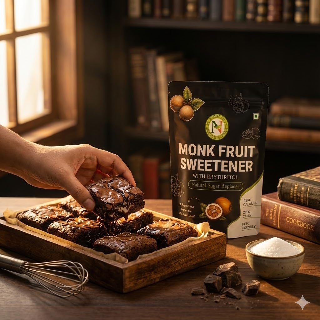 NatureVit Monk Fruit Sweetener Powder, 200g | Zero Calorie 1:1 Sugar Substitute with Erythritol | Natural Sweetener I MonkFruit Sugar Extract For Cooking & Baking