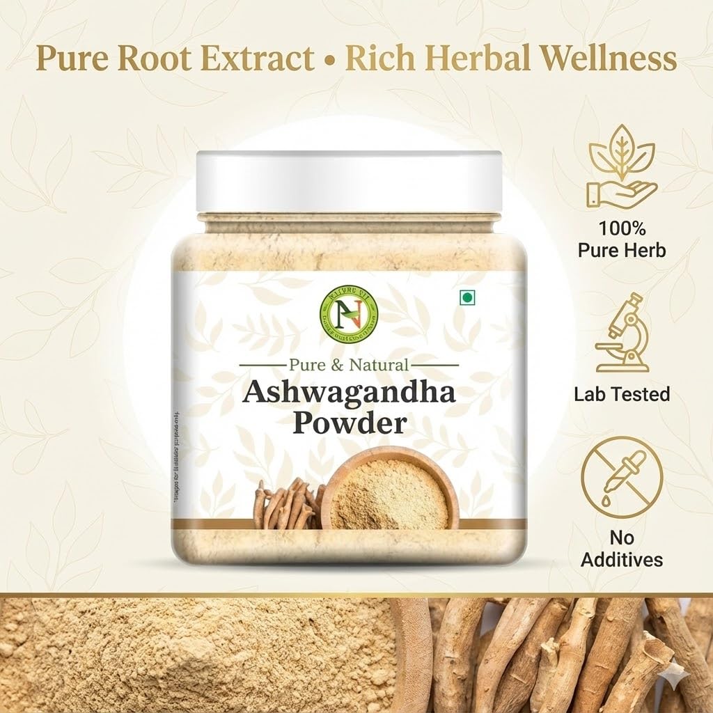 NatureVit Ashwagandha Root Powder | No Added Preservative | Helps Fight Anxiety and Stress | Ashwagandha Podi/Amukkara Kizhangu/Asvagandha Churna (250g [Jar Pack])
