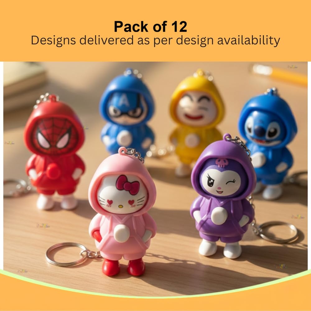 Toy Imagine Face Changing Cartoon Keychains for Kids, Pack of 12