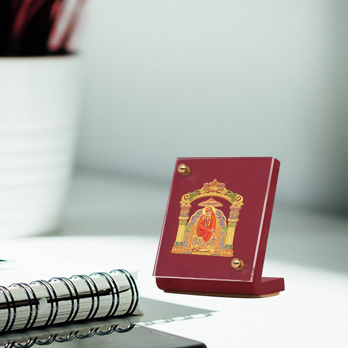 Diviniti 24K Gold Plated Sai Baba Frame for Car Dashboard, Home Decor, Table & Office| MDF 1B Royal Car Frame with 24K Gold Plated Foil| Religious Frame for Puja, Festival Gift (6.5 CM x 5.5 CM)