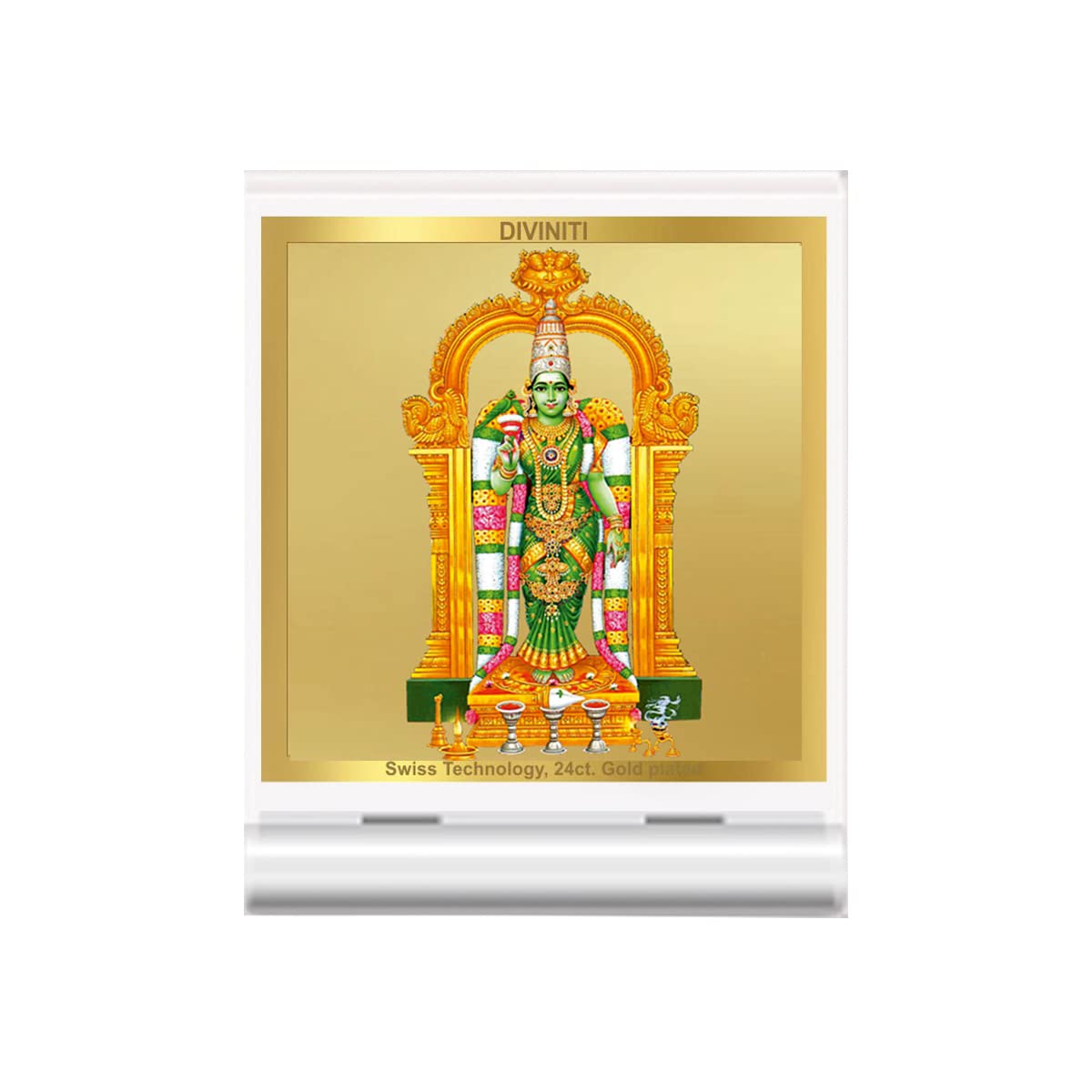 DIVINITI 24K Gold Plated Religious Car Dashboard Frame | Premium God Idol Frame for Car, Home Mandir & Office Table | Spiritual Gift, Decorative Showpiece | Meenakshi