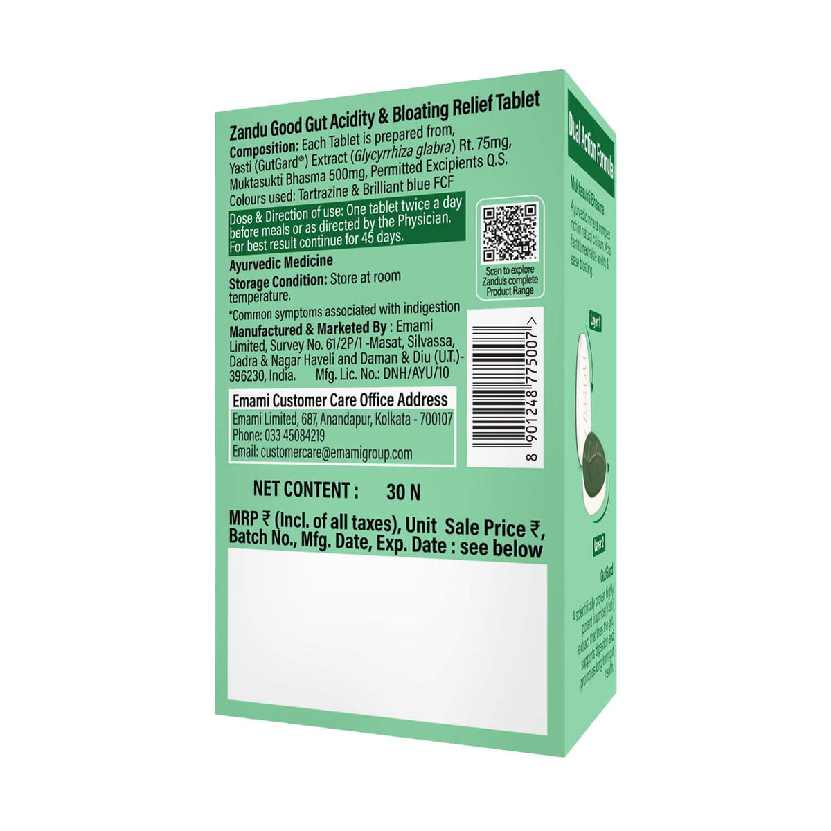 Zandu Good Gut Acidity & Bloating Relief Tablets | Clinically Proven | Instant & Long-Lasting Relief | Non-Habit Forming, 30 Tablets
