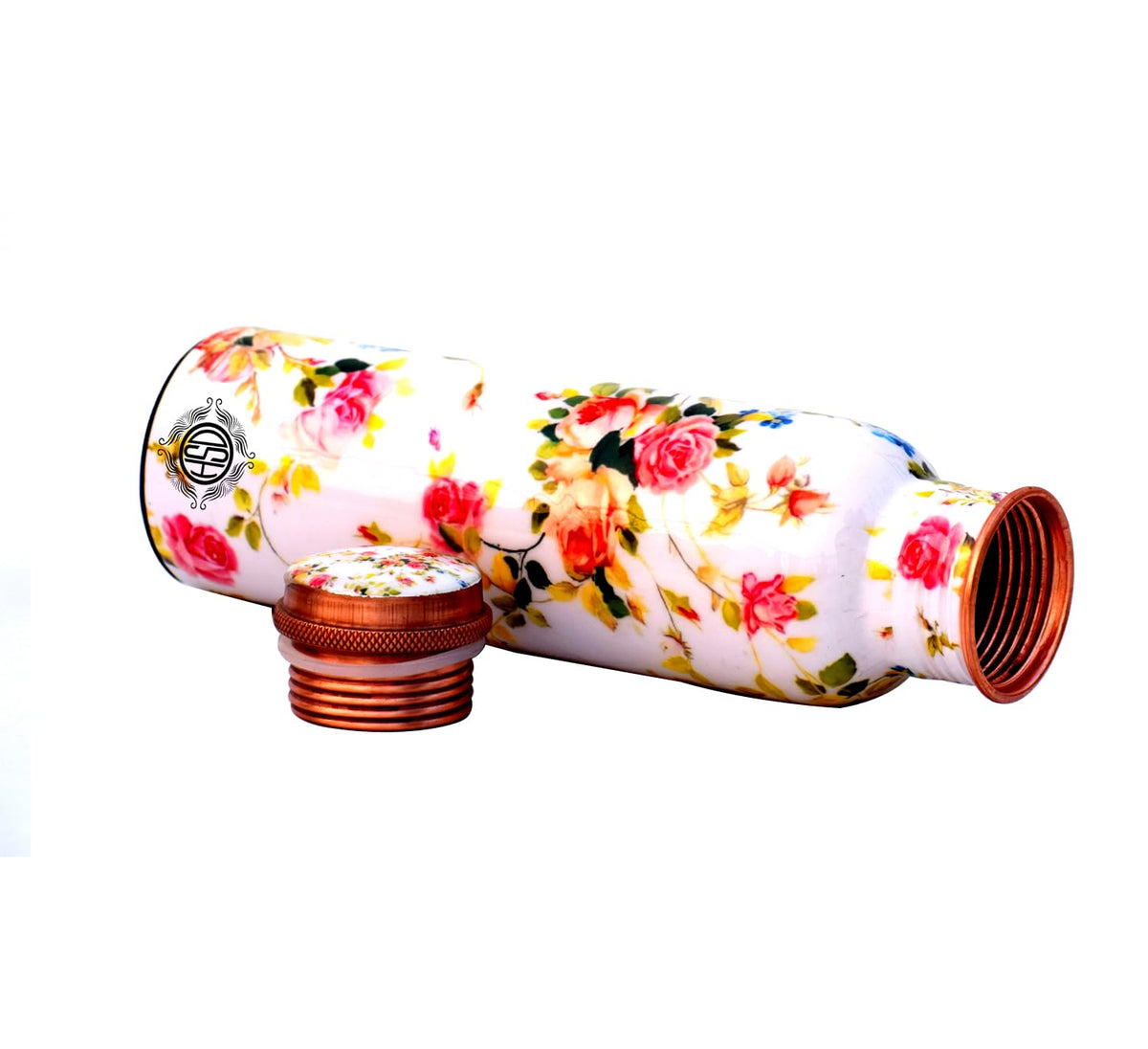 DSH Copper Printed with Modern Art Water Bottles for Travelling Purpose, Yoga Ayurveda Healing, 1000 ml, White (Design SM14)